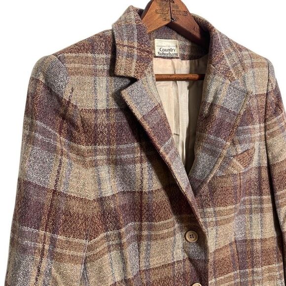 Vintage Country Suburbans Plaid Wool Blend Blazer And Skirt Set Brown Size S - Picture 5 of 12